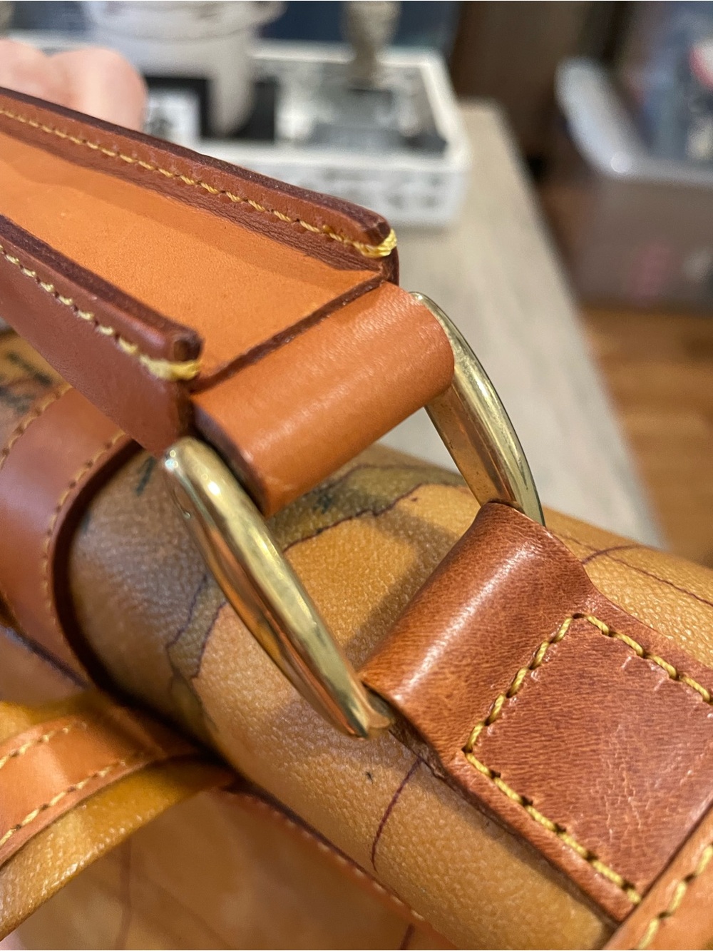 Alviero Martini Tan Map-Print Leather Backpack with Gold Hardware - Picture 10 of 13